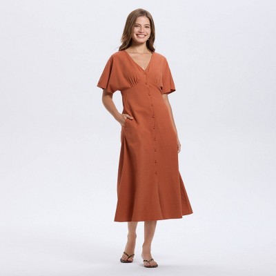 Women's Short Sleeve Button-Down Flared Midi A-Line Dress - A New Day™
