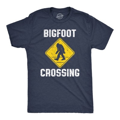 Mens Bigfoot Crossing T Shirt Funny Sasquatch Road Warning Sign Tee for Guys - Crazy Dog Men's T Shirt With Sarcastic Sayings