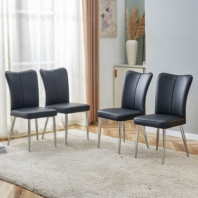 PAGED Dining Chairs Set of 2, PU Leather Office Chair with Silver Metal Legs and Sponge Filling, High Back Living Room Chair for Dining Room