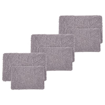 Lavish Home 6PC Memory Foam Bathroom Rugs Set with Chenille Shag Top and Non-Slip Base