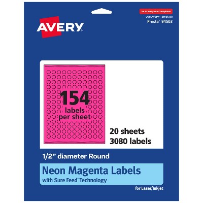 Avery Neon Magenta Paper Labels, 0.5" Diameter Round