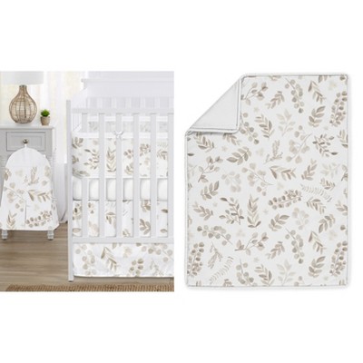 Sweet Jojo Designs 6p Boy Girl Gender Neutral Unisex Crib Bedding + BreathableBaby Breathable Mesh Liner Baby Nursery Botanical White Beige