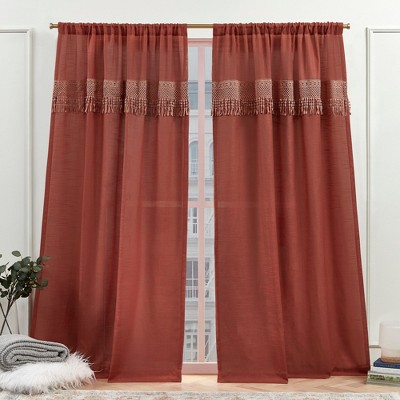 Nicole Miller New York Dunbar Light Filtering Rod Pocket Curtain Panels, 50"x 108", Burnt Sienna, Set of 2