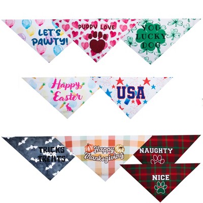 Holiday Pet Bandana Set - 9 Festive Bandanas for Dogs and Cats