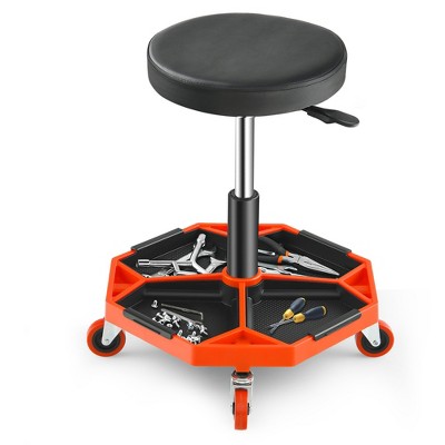 Costway Heavy-Duty Adjustable Height Rolling Stool with Tool Tray Storage 330 LBS Capacity Red/Black/Yellow