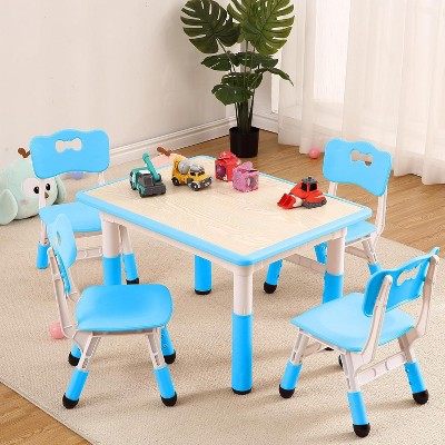 Acekool Kids Table and 4 Chair Set, Height Adjustable Activity Table for Ages 2-10, Toddler Art Desk, Classroom Home