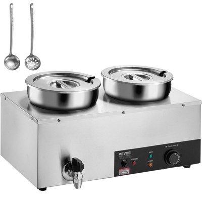 VEVOR Electric Soup Warmer, Dual 7.4QT Stainless Steel Round Pot, 1200W Commercial Food Warmer, 86~185°F Adjustable Temp