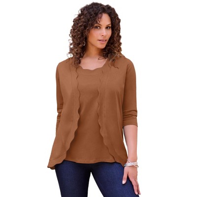 Roaman's Scalloped Cardigan And Tank Set