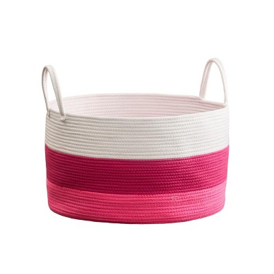 Gulches White-Pink Cotton Round Laundry & Storage Basket