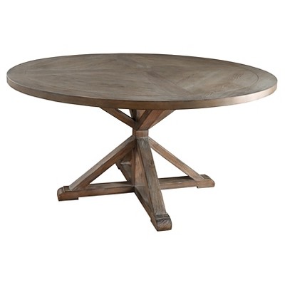 Inspire Q Sierra Round Dining Table Wood Brown: Modern 6-Seater, Criss Cross Base, Hardwood Frame