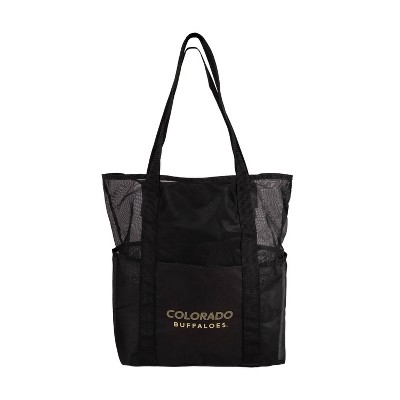 NCAA Colorado Buffaloes Black Mesh Tote: Sports Pattern, Polyester, Shoulder Strap