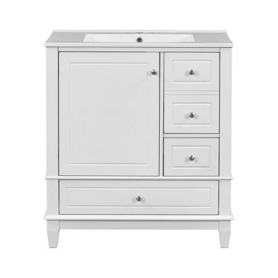Akoasm 30 in. W Sink Bathroom Vanity Cabinet with One Door and Three Drawers-White