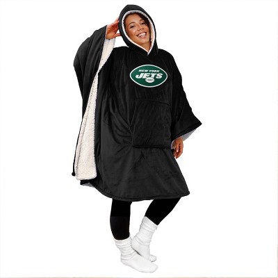 NFL New York Jets Team Color Bloncho with Logo Patch and Faux Shearling Inside Throw Blanket