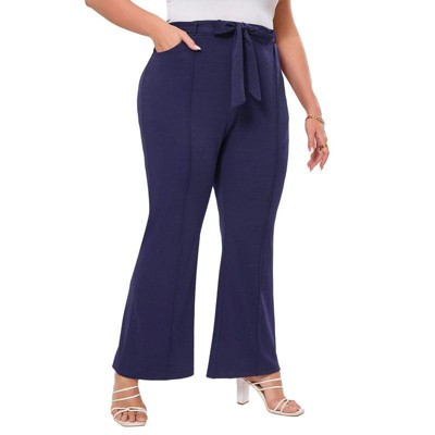 Coolmee Womens Plus Size Bell Bottom Pants Tie Front Fashion Outfits Pockets Spring Fall Pants Slim Business Casual Work Pants