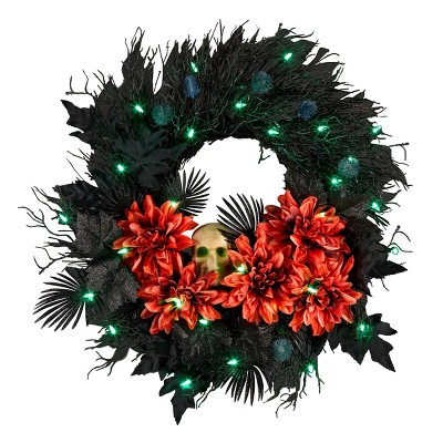24" Prelit LED Boo-tiful Halloween Wreath Green Lights - National Tree Company