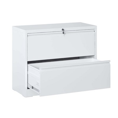 Lateral File Cabinet 2 Drawer, White Filing Cabinet with Lock, Lockable File Cabinet for Home Office, for Legal/Letter/A4/F4 Size