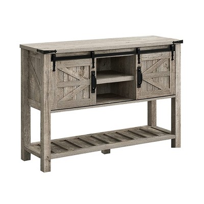 OKD Farmhouse Multifunctional Table with Sliding Barn Doors and Storage Shelves for Entryway, Living Room, Hallway, or Office
