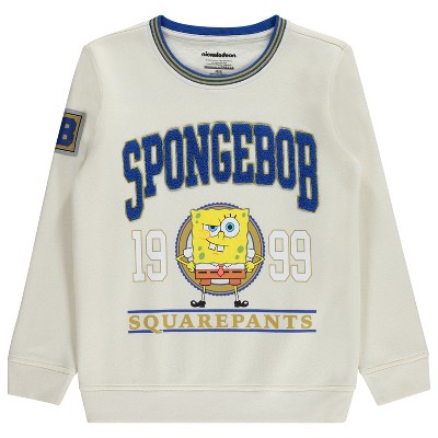 SpongeBob SquarePants Boys Crewneck Sweatshirt - Spongebob, Patrick, Mr Krabs and Plankton Chenille Logo Patch Pullover Sweatshirt (14/16)