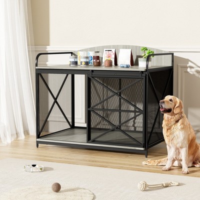 42.8" Heavy Duty Dog Crate Furniture, Dog Kennel with Sliding Door, Decorative Dog Cage End Table, Chew-Resistant Pet House for Large Dogs
