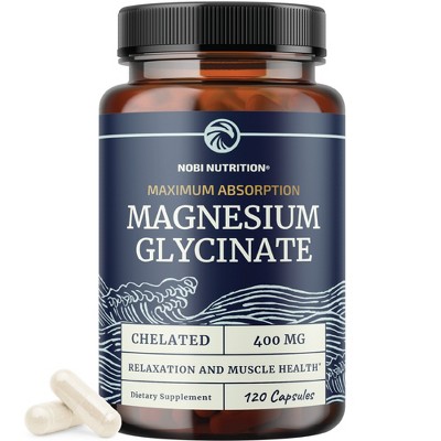 Magnesium Glycinate 400mg Supplement, High Absorption Formula for Sleep, Calm, Muscle Relaxation, Heart, Bone & Nerve Support, Nobi Nutrition, 120ct