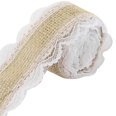Unique Bargains Lace Burlap Wedding Edge Strap Decor Craft Ribbon Roll White 2.2 Yards