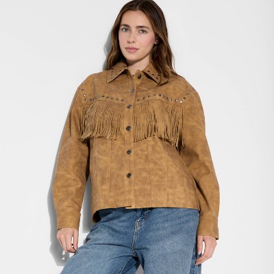 Women's Faux Suede Fringe Jacket - Wild Fable™ Brown