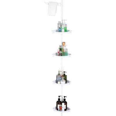 No-Drill Corner Shower Caddy Tension Pole, Rust-Resistant Bathroom Storage Organizer with 4-Tier Adjustable Shelves & Rubber Pad
