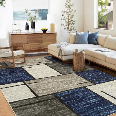 Washable Area Rug – Modern Geometric Low Pile Carpet, Non-Slip Stain-Resistant Accent for Living Room, Bedroom, Dining Room
