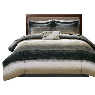 Gracie Mills Ianne Modern Watercolor Stripe Comforter Set with Cotton Bed Sheets