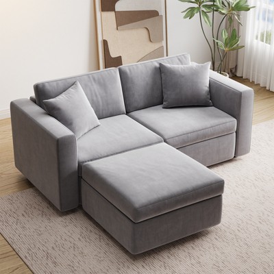Buenhomino Modern DIY Sectional Sofa, Modular Sectional Couches for Living Room，Light Gray Velvet