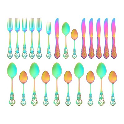 REGALWOVEN 24 Piece Stainless Steel Floral Flatware Set Silverware Set for 6