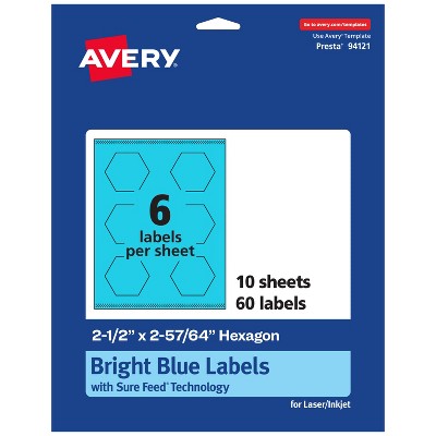 Avery Bright Blue Paper Labels, 2-1/2" x 2-57/64" Hexagon