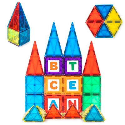 Playmags Magnetic Tile Set, 32-Piece Magnets Building Blocks for Kids