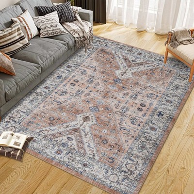 Washable Rugs Area Rug Bohemian Printed Carpet Boho Distressed Rug Low Pile Non-Slip Living Room Rug for Bedroom Office