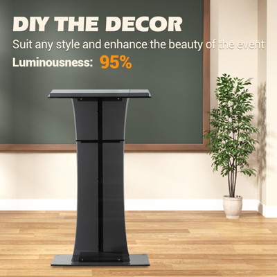 Podium Stand, 47" Clear Acrylic Lectern with 26"x14" Desktop & Storage Shelf - Transparent for Wedding Church School Business Black