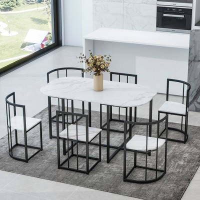 ELJGET 7-Piece Dining Table Set for 6, Industrial Compact Kitchen Table & Chairs Sets, Space-Saving Design for Apartment, Small Space
