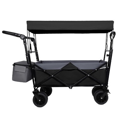 Grungis 39"H Wagon Storage Cart with Push Handle,Collapsible Shopping Wagon Cart with Canopy,Utility Cart with All-Terrain Wheels for Camping,Black