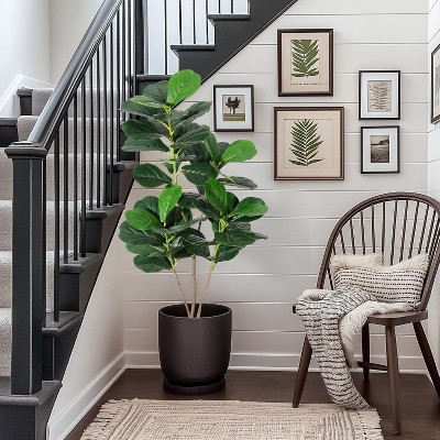 4/5/6FT Fiddle Leaf Fig Artificial Tree Faux Floor Plant with Black Planter Pot, Potted Fake Fiddle Leaf Fig Tree