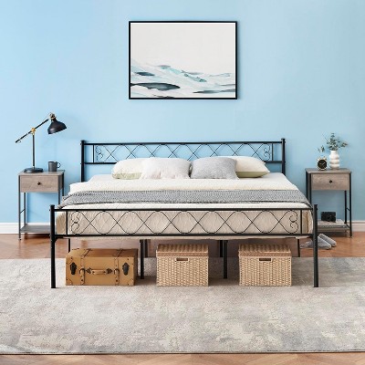 homfan Metal King Bed Frame with Headboard and Footboard for Girls and Boys, Twin Size Platform Bed Frame, No Box Spring Needed, Black