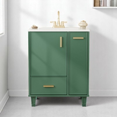 24" Bathroom Vanity with Ceramic Sink,2 Drawers,Pull-Out Basket, and Door Shelf,Freestanding Vanity Cabinet(Faucet Not Included)