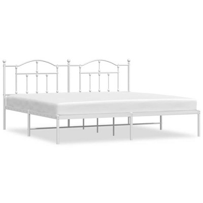 vidaXL White King Metal Bed Frame with Headboard & Slats, No Mattress, Easy Assembly