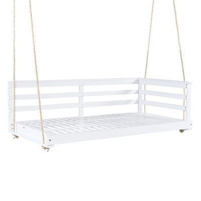 Gulches Patio Swings: Twin Size Country Daybed with 96-Inch Ropes, Brown/Black/White Finish