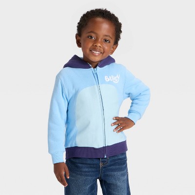 Toddler Boys' Bluey Cosplay Faux Shearling Hoodie Zip-Up Sweatshirt - Light Blue