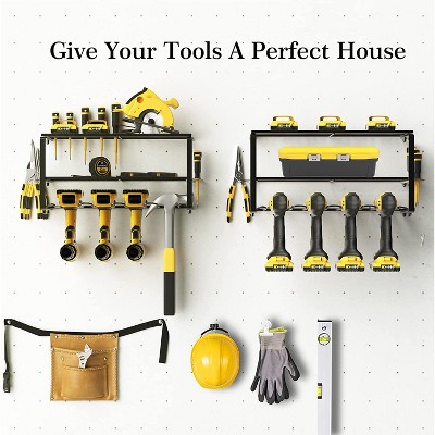 Fortune Candy 2-Tier Tool Organizer Wall Mount, 4 Slots for Cordless tool Storage, Utility Rack Suitable for Garage/Workshop/Pegboard