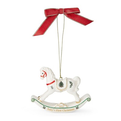 Spode First Horse Ornament 2025 - Hand Painted Dolomite Holiday Decoration with Printed Year, Unique Christmas Tree Ornament Celebrating New Home