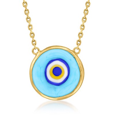 Ross-Simons Multicolored Glass Evil Eye Necklace in 18kt Gold Over Sterling Size 18