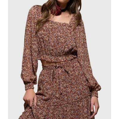 Women's Lennox Floral Square Neck Crop Top - Blu Pepper