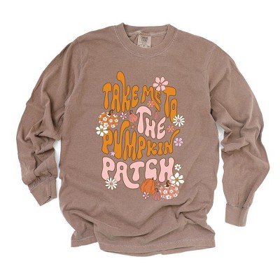 Simply Sage Market Women's Take Me To The Pumpkin Patch Flowers Long Sleeve Garment Dyed Tee