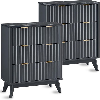 SinCiDo Fluted Nightstand with 3 Storage Drawers, Wood Modern 32" Tall Night Stand Bedside Table for Bedroom, Living Room