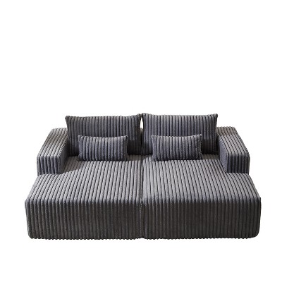TiramisuBest 87" No-Assembly Oversized Sectional Chaise, Plush Reclining Sofa Bed for Indoor Living Room & Bedroom-Beige